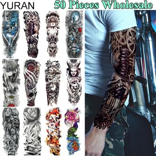 YURAN 50 Pieces Wholesale Long 48x17CM Tattoo Temporary Full Machine Arm Leg Tatoo Men Women Body Art Tattoo Flower Stickers