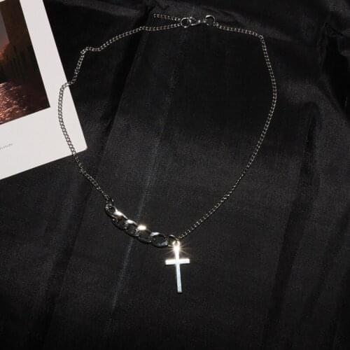 New Cross Pendant Stainless Steel Necklace,Harajuku style Long Chain Punk Choker Jewelry for Women Man Friendship Girl Gifts