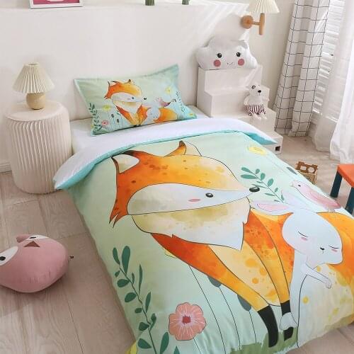 Cartoon Little Fox Pattern Family Bedroom Decoration Duvet Cover (including Pillowcase) Single/double/queen For Boys And Girls