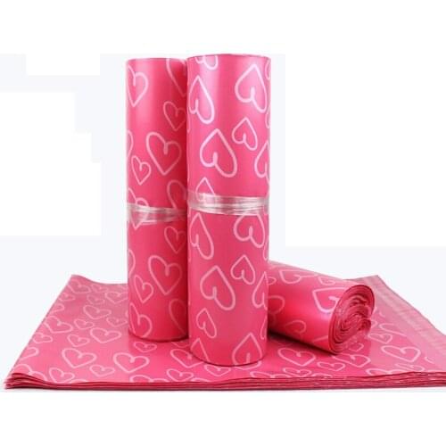 Quevinal 2000Pcs/lot Pink Heart pattern Plastic Post Mail Bags Poly Mailer Self Sealing Mailer Packaging Envelope express bag