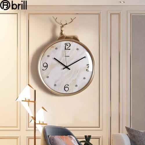 Nordic Light Luxury Simple Wall Clock Metal Deer Head Art Silent Wall Clock Creative Living Room Home Decoration Watches 50
