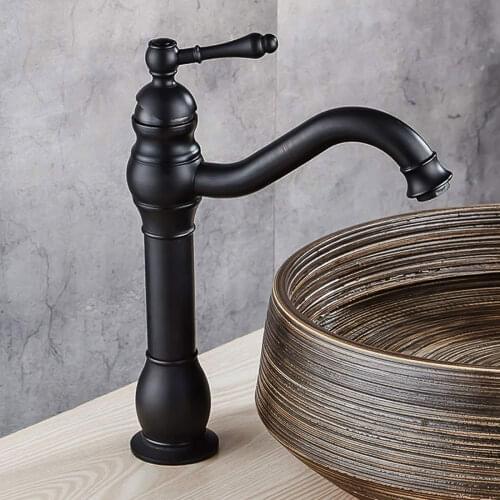 Retro Black Basin Faucet Single Handle Bathroom Sink Faucet 360 Rotary Faucet Brass Bronze with Two Hose