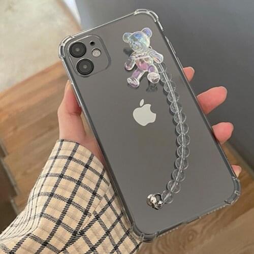 Blue ray Laser Bear Chain Soft TPU Transparent Silicone Phone Case for IPhone 12 Pro Max 11 XS Max 11 8 Plus Case for Shockproof