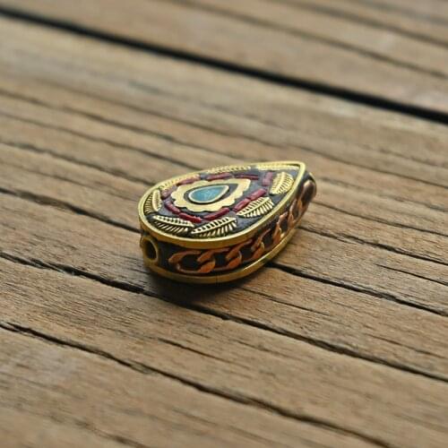 TZ-E04 Droplet bead Handmade Nepalese Buddhist Tibetan Brass Metal & Clay Loose Craft Beads for Necklace Jewelry Making DIY