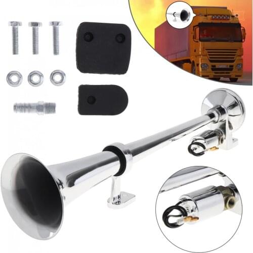 17Inch Chrome Plated ZINC Universal 150dB Super Loud Single Trumpet Car Air Operated Horn for Automobiles Truck Boat Train