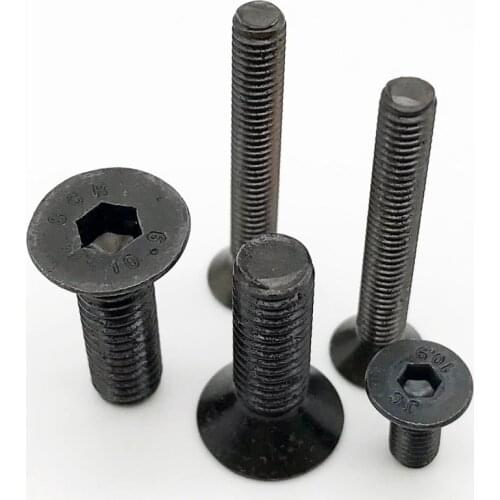 5/10/50pcs M1.6 M2 M2.5 M3 M4 M5 M6 M8 Black grade 10.9 steel GB70.3 Hexagon Hex Socket Head Flat Countersunk Allen Bolt Screw