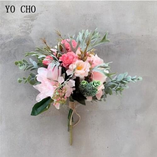 YO CHO Artificial Flower Wedding Bouquet Silk Peony Dahlia Bridesmaid Sister Mixed Bouquet Wedding Girl Flower Home Party Decor