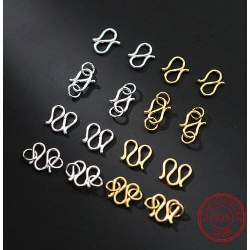 8pcs/set) 925 Sterling Silver Bracelet clasp S M wire hooks buckle connectors for Necklace DIY Jewelry Findings