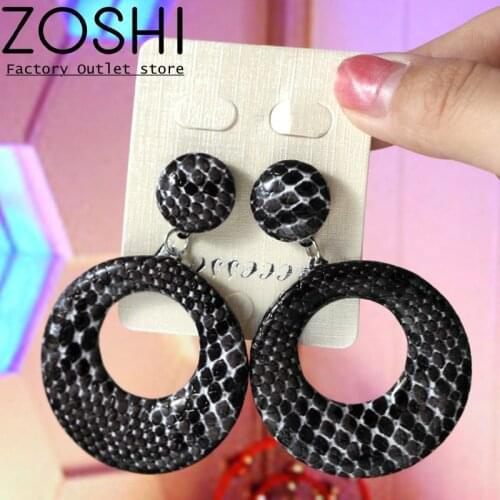 ZOSHI Fashion Leopard Print Drop Earrings For Women Vintage Round Wholesale Charms Snake Leather Dangle Earrings Jewelry
