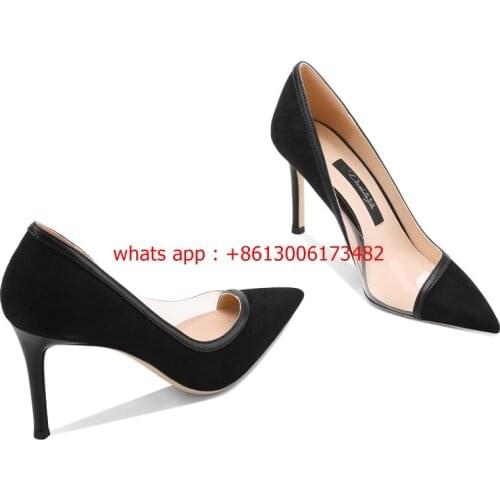 New pointed toe woman high heel stiletto sexy PVC suede patchwork side empty high heel bridal wedding shoes party dress shoes