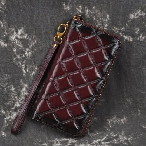 High Quality Genuine Leather Wrist Long Wallet Casual Multi-Capacity Vintage Embossed Women ID/Credit Cards Clutch Handy Purse