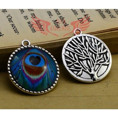 10pcs/lot--25mm Inner Size Antique Silver plated tree Fashion Style Cabochon Base Cameo Setting Charms Pendant,DIY supplies