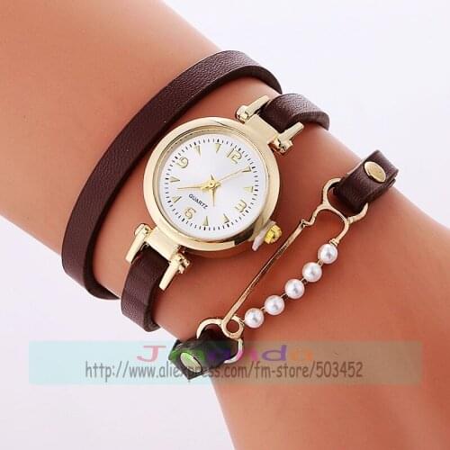 100pcs/lot 918834 weave wrap around quartz elegance leather watch for woman wholesale beaded casual bracelet watch