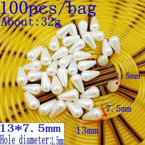 100 PCS/bag sell like hot cakes!White half hole water drops Pearls, 7.5*13mm loose ABS imitation pearl beads 003009007