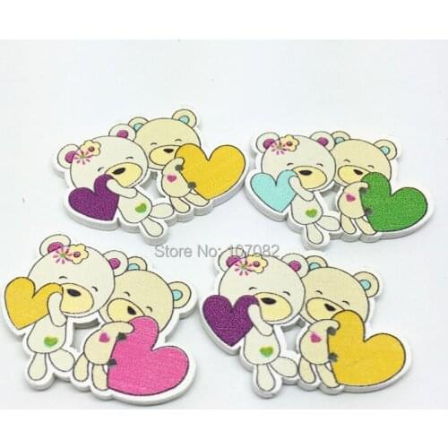 1000pcs 32x25mm Heart Couple Bear Shaped Wood Buttons 2 Holes Sewing Button Embellishments Cardmaking Scrapbooking