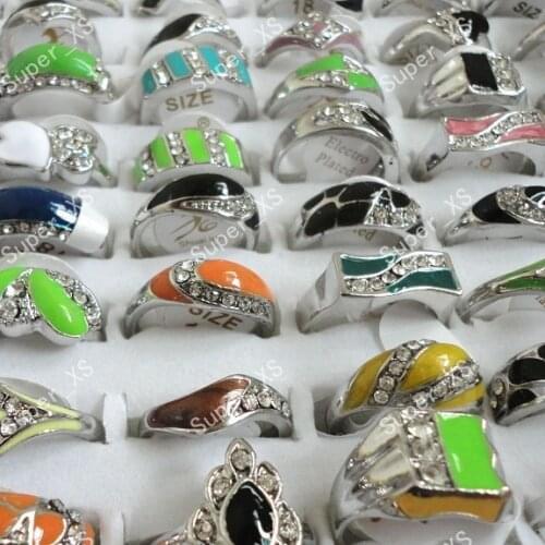 15pcs wholesale lots jewelry ring new WOMENS nice enamel & rhinestone alloy silver plated Rings LB110 free shipping