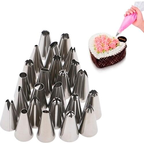 24Pcs Stainless Steel Pastry Nozzles Set Cream Russian Piping Tips Bakery Cupcake Cake DIY Decorating Tools