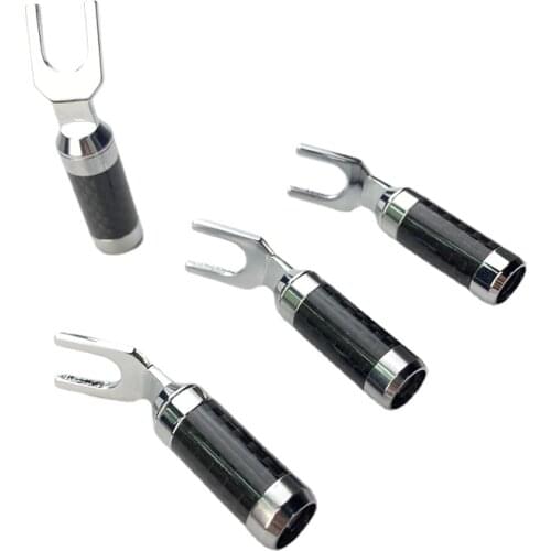 4 Pcs No Welding ADSP02 Carbon Fiber Rhodium Plated Audio Speaker Cable Spade Plug