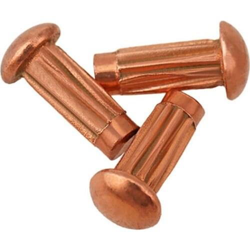50Pcs/100Pcs Red Copper Knurled Sign Rivets Round Pan Head Solid Purple Copper Spiral Rivets For Machinery M2 M2.5 M3