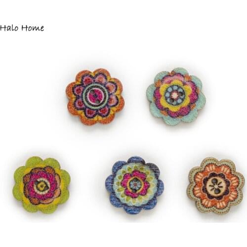 50pcs 2 Hole Mixed Flowers Wood Buttons Decor Home Sewing Scrapbooking Clothing Crafts 20mm