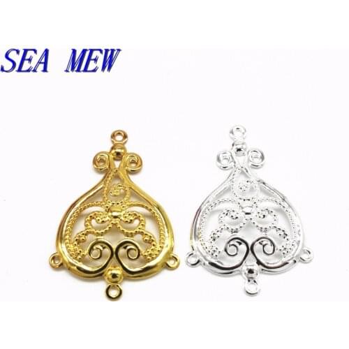SEA MEW 24*35mm Multihole 4 Colors Filigree Metal Sheet Copper Hollow Out Heart Laminate Connectors Findings For Jewelry Making