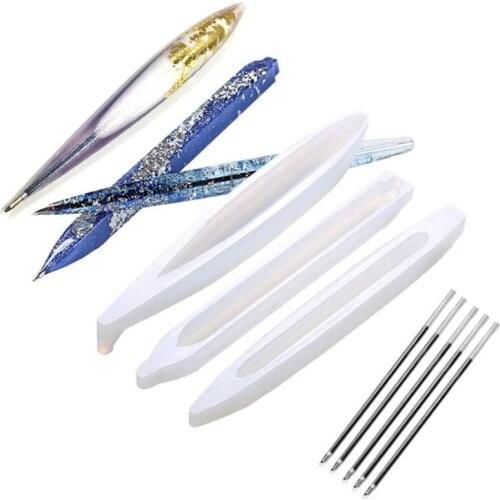 8Pcs/lot Crystal Epoxy Resin Mold Ballpoint Pen Casting Silicone Mould DIY Crafts Jewelry Making Tools(3pc mold+5pc refill pen)