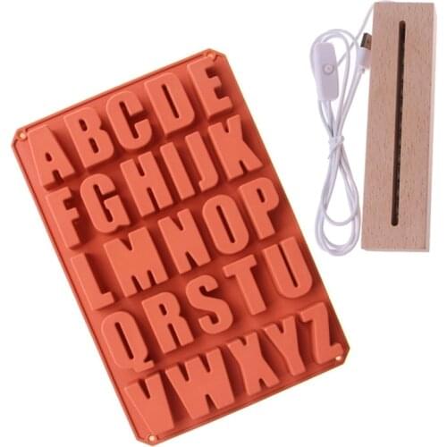 Alphabet Epoxy Resin Mold with LED Light Dispaly Base English Letters Pendant Casting Silicone Mould DIY Crafts Jewelry Making