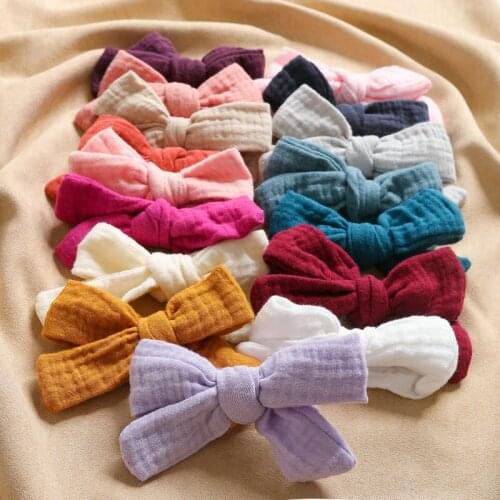30pc/lot 2" Cotton Gauze Hair Bows Baby Girls Nylon Headbands Baby Nylon Elastic Hairband For Kid Newborn Props Hair Accessories