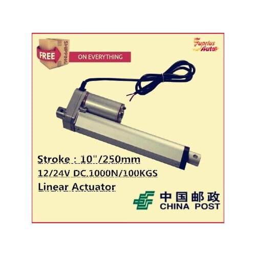 Free Shipping high quality 12v linear actuator with 10inch/ 250mm stroke 225lbs/ 1000N load actuator linear speed of 10mm/s