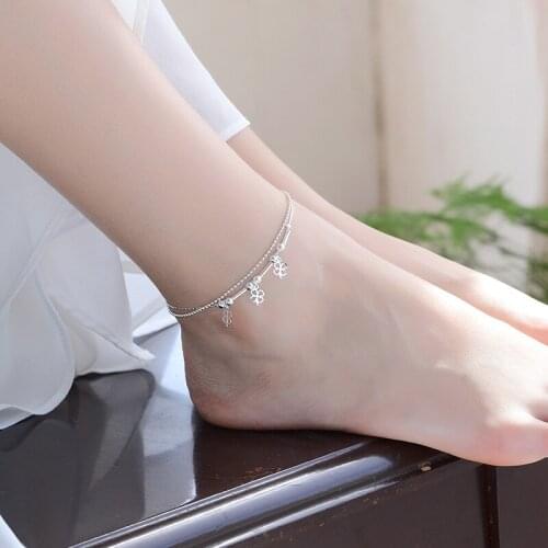TJP Cute Clover Silver Bracelets For Women Jewelry Trendy Girl 925 Silver Anklets Accessories Fashion Female Lady Chirstmas Gift