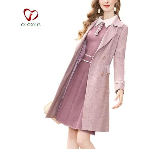 Long Windbreaker Womens Woolen Warm Outerwear Cardigan Slim Office Lady Solid Trench Coat Elegant Turn Down Collar