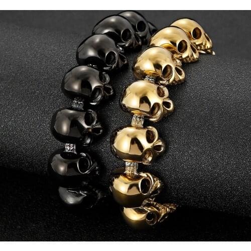 Jewels Store Hip-Hop Style Rock Mens Stainless Steel Polished Bracelet Head Skeleton Accessories Gothic For Man JS129870-BDJX