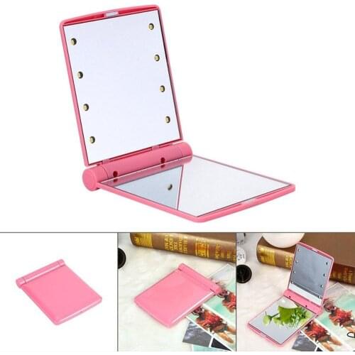 Hot Selling 1pcs Led Makeup Mirror Lady Makeup Cosmetic Folding Portable Compact Pocket Mirror 8 LED Lights Lamps
