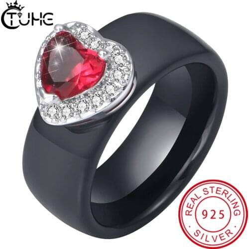 Classic Simple Red Heart 1 Carat Dream Proposal Ring S925 Sterling Silver Rings Healthy Ceramic Rings Never Fade