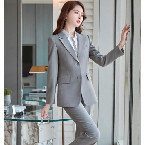 White autumn winter new womens suit pants suit office pants professional jacket and Pants Set2 piece set pant suits for women