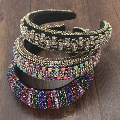 Colorful Rhinestones Padded Headbands Full Crystal Beads Hairband Sponge Hair Hoop Luxury Party Women Headband Shiny Headwear