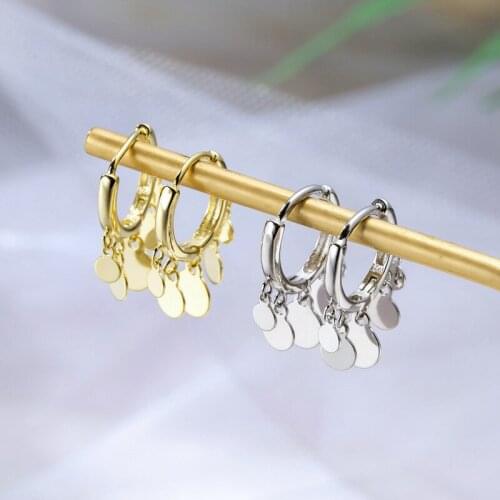Round disc tassel earrings female gold and silver earrings