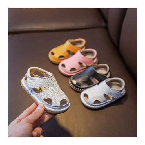 Summer Infant Sandals Baby Girls Boys Anti-collision Toddler Shoes Soft Bottom Genuine Leather Kids Children Beach Sandals