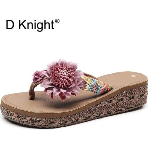 Summer Shoes For Women Slippers Bohemia Floral Platform Sandals Ladies Wedge Flip Flops Shoes Girl Clip Toe Beach Thongs Slipper