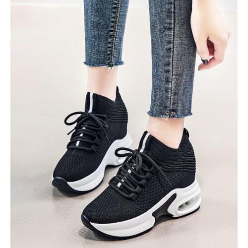 Fashion women Casual Shoes Flat lace-up platform wedge Comfortable shoes height increasing hollow breathable sneakers B23-55