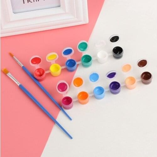 Tapb 12 Colors/Set 3ml Mini Finger Painting Tool Kit Paint with 2 blue Brushes Pigment Art DIY Wall Painting Art Children