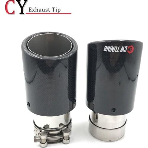 1PCS Glossy Carbon Fibre Muffler Pipe Tip Car Styling Exhaust System Crimping Universal Silver Stainless Steel Trim