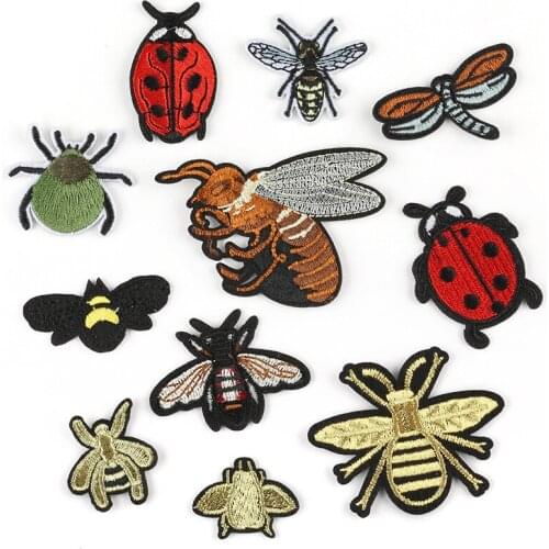 Insects Embroidery Patches Iron on Golden Bee Badges DIY Thermo Stickers for Clothes Hole Darns Beetles Patch Ladybugs Appliques