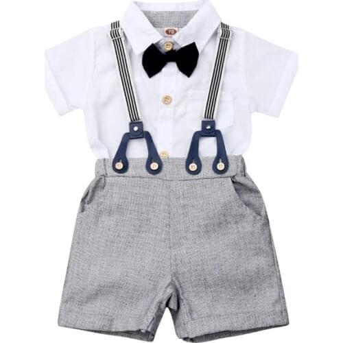 Pudcoco Newborn Toddler Boy Summer Clothes Gentleman Clothes Shirt Two Piece Set Top And Pants School Outfit