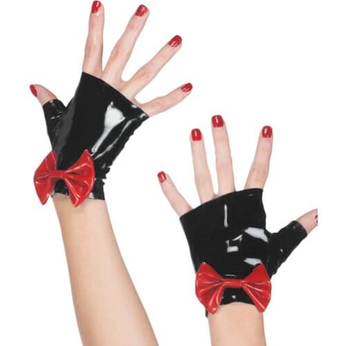 Rubber Latex Unisex Mittens Short With Bowknot Without Fingers Gloves Handmade S-LA059