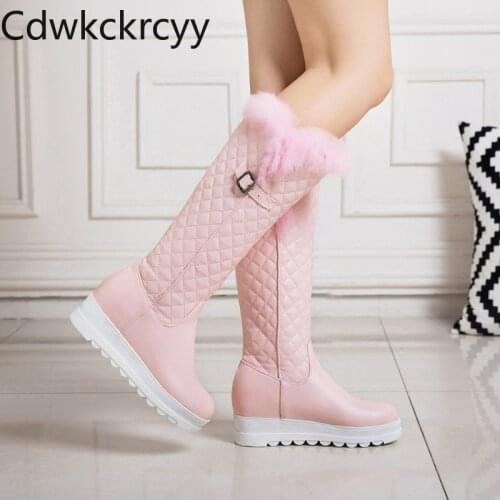 Winter The New Rabbit hair fashion Round head Increase within snow boots Leisure Plus velvet Keep warm High heel Women boots