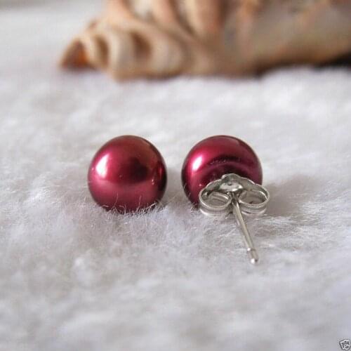 7-8mm Natural Wine Red Freshwater Pearl Earrings