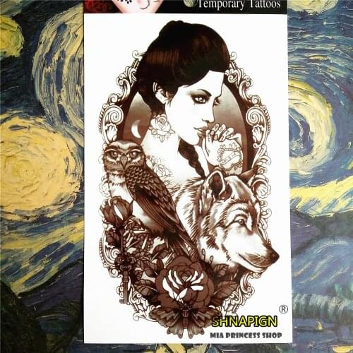 SHNAPIGN Black Wolf tribal girl Temporary Tattoo Body Art,12*20cm Flash Tattoo Stickers,Waterproof Fake Henna Tatto Wall Sticker