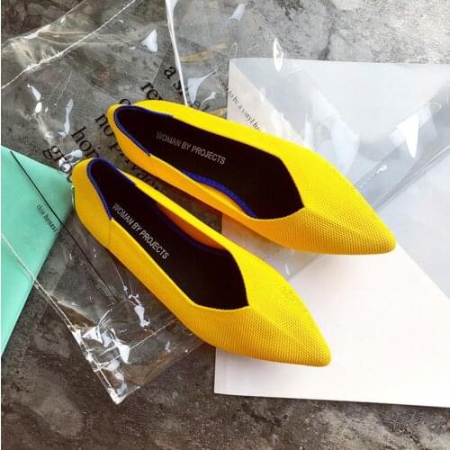2020 Spring Autumn Yellow Women Slip on Flat Loafers Ballet Breathable Knit Shoes Maternity Shoes Mujer Loafers