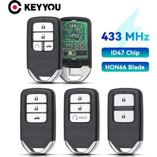 KEYYOU Replacement Remote Smart Car Key For Honda Civic 2014 2015 2016 2017 Vezel Fit HRV CRV 433Mhz ID47 Chip KR5V2X 3 Buttons